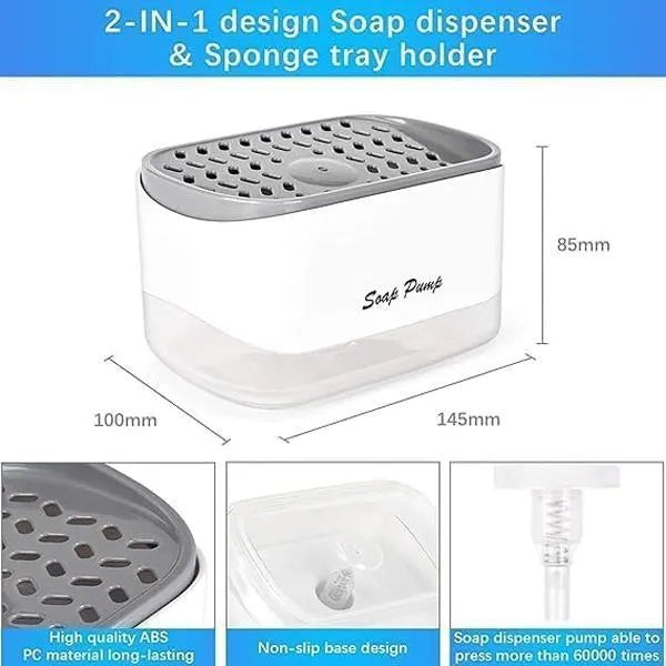 🧼 2-in-1 Soap Dispensing Sponge Holder – Mess-Free Kitchen Dishwashing Soap Pump with Sponge 🫧