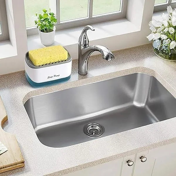 🧼 2-in-1 Soap Dispensing Sponge Holder – Mess-Free Kitchen Dishwashing Soap Pump with Sponge 🫧
